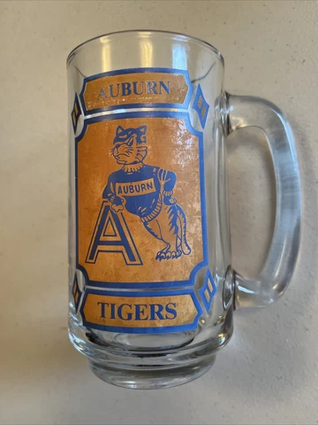 RARE--Vintage Auburn Tigers Glass Mug Aubie Mascot ~~SEC Champs 1983/1987 Logo Cover