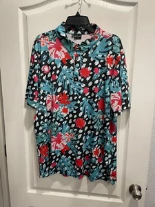 BAD BIRDIE Floral Hawaiian Mens Polo Golf Red Pink Blue Green XL - Picture 1 of 8