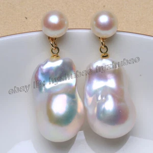 Enormes aretes colgantes de oro de perlas barrocas blancas naturales de agua dulce de 15-20 mm AAA - Imagen 1 de 5
