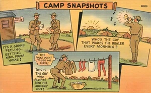 Boot Camp Daily Life Mail Call Who Wakes Bugler Laundry Duty Army Comic Postcard - Picture 1 of 2