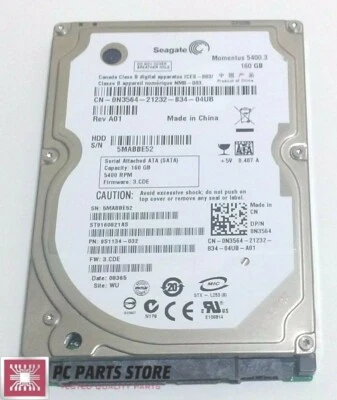 Seagate ST9160821AS 2.5" SATA 160GB HARD DRIVE DATE 08365 100398689 REV C PARTS - Image 1 of 4
