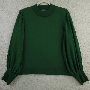 Vince Camuto Sweater Women XL Green Sheer Swiss Clip Dot Balloon Sleeve Pullover - Picture 1 of 11