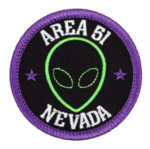 Area 51 Nevada Alien Head Embroidered Patch Black/Purple Iron-On Sew-On Hat Bag - Picture 1 of 2