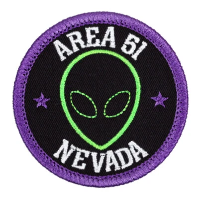 Area 51 Nevada Alien Head Embroidered Patch Black/Purple Iron-On Sew-On Hat Bag - Image 1 of 2