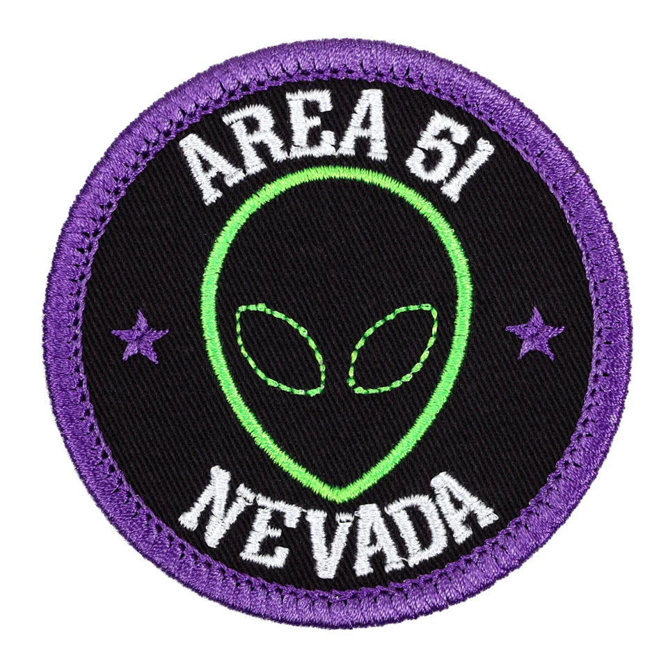 Area 51 Nevada Alien Head Embroidered Patch Black/Purple Iron-On Sew-On Hat Bag - Image 1 of 2