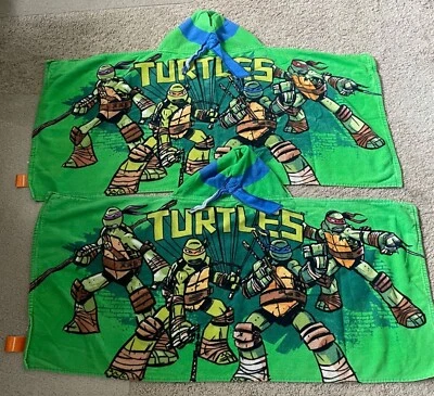 Lote de 2 Toallas de Baño Ladrillo con Capucha Tortugas Ninja Adolescentes Mutantes Nickelodeon Foto 1 de 4