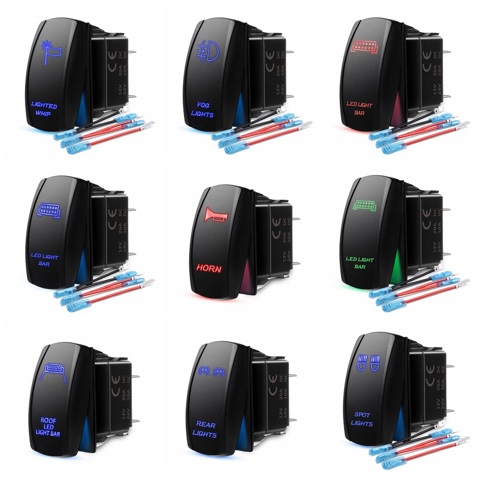 Interruptor basculante láser de 5 pines MICTUNING SPST luces LED interruptor de encendido apagado, 12/24 V Foto 1 de 1