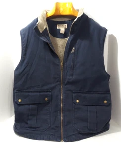 Duluth Trading Vest Jacket 2XL Iron Range Blue Canvas Duck Sherpa Fleece Lined - Picture 1 of 10