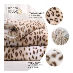 Sedona House Fuzzy Faux Fur Throw Sand Leopard Blanket,Lightweight Plush Cozy - Picture 1 of 10