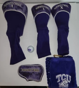 Tcu Golf Lot 4 Club Cover, Towel And 1 Ball - Picture 1 of 12