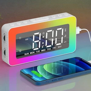 Loud Alarm Clock with Dynamic RGB Night Light Dual Alarms Bedside Digital Clock - Picture 1 of 12