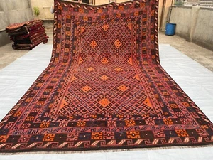Red Large Boho Tribal Vintage Handmade Rug 8x12 Afghan Veg Dye Wool Turkish Rug - Picture 1 of 16