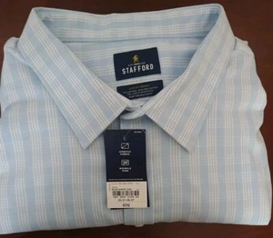 Camicia elegante Stafford uomo grande e alta sudore repel manica lunga bottoni davanti blu - Foto 1 di 5