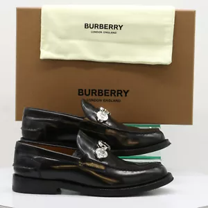 BURBERRY BROADBROOK SILVER WOMENS LOAFER UK 7 EU 40 BLACK LEATHER RRP £570 JA - Picture 1 of 9
