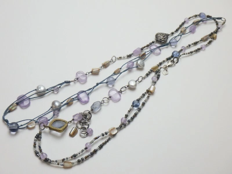 Colar de cordão longo Silpada prata esterlina ametista pérola bronze concha N2246 - Imagem 1 de 1