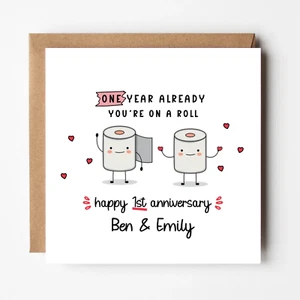Personalised 1st Anniversary Card- 1 year anniversary - Funny - Paper- Loo Roll - Picture 1 of 2