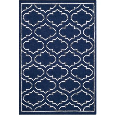 SAFAVIEH Dhurries DHU625D Handwoven Navy / Ivory Rug - Image 1 of 4