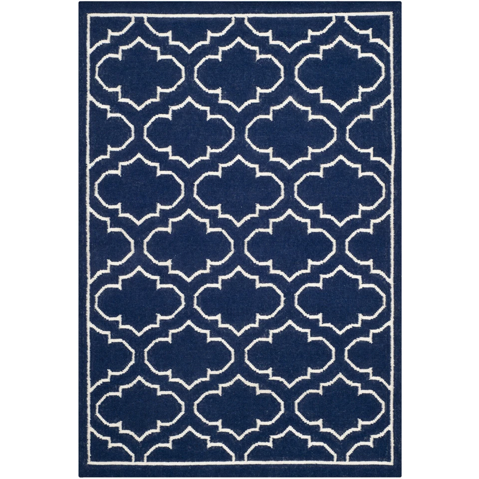 SAFAVIEH Dhurries DHU625D Handwoven Navy / Ivory Rug - Image 1 of 4