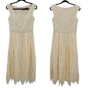 Vestido Midi Little Mistress Vainilla Encaje Talla 8 Alto Femenino Fiesta Nupcial Cóctel - Imagen 1 de 13