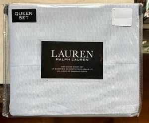 Ralph Lauren Queen Size Sheet Set | Oxford Light Blue & White Pinstripes - Picture 1 of 4