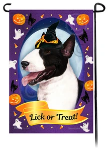 Halloween Garden Flag - Black and White Bull Terrier - Picture 1 of 1
