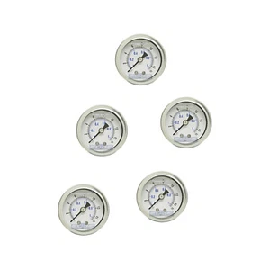 5 PACK LIQUID FILLED PRESSURE GAUGE 0-15 PSI, 1.5" FACE, 1/8" NPT BACK MOUNT - Picture 1 of 3