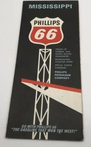 Mapa de ruta vintage 1967 Mississippi Phillips 66 Petroleum Gasoline Oil Co. negro - Imagen 1 de 5