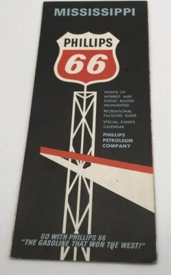 Mapa de ruta vintage 1967 Mississippi Phillips 66 Petroleum Gasoline Oil Co. negro Foto 1 de 4