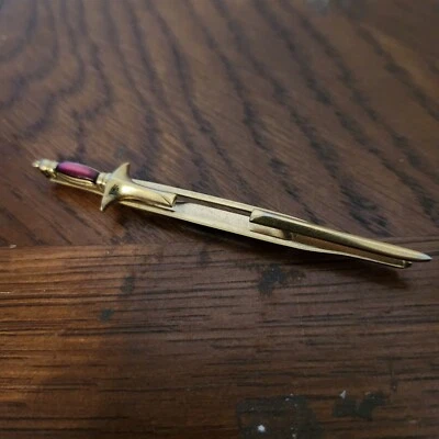 Vintage Swank Red Ruby Glass Scimitar Sword Tie Tack Bar Clip 3 3/8" Saber Men's - Image 1 of 4