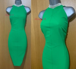 Vestido lápiz elástico KAREN MILLEN UK 12 verde esmeralda cuello trasero bajo DC142 - Imagen 1 de 10
