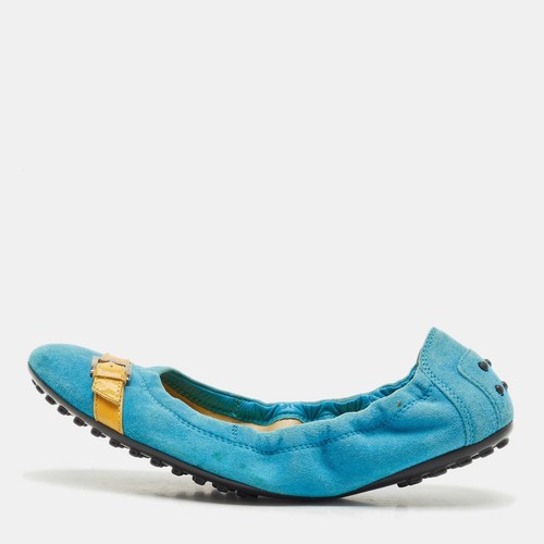 TOD’S Balletto Tod's blu giallo scamosciato e vernice bordo fibbia dettaglio scrunch