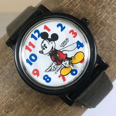 Винтажные женские кварцевые часы Lorus Disney V515-6B20 Mickey Mouse кожа 31 мм 6 1/2 дюйма - Изображение 1 из 4