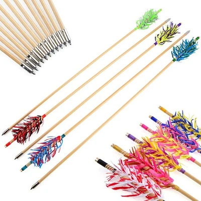 6X Archery Flu-Flu Wooden Arrow Turkey Feather Fletching Arrow Hunting Target - Image 1 of 4