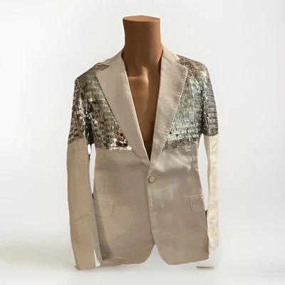 Traje chaqueta blazer de solapa de muesca con lentejuelas brillantes para adolescentes/jóvenes de un solo pecho para hombres Foto 1 de 4