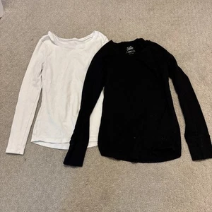 2 Justice Long Sleeve Tee Shirts black and white size 7 - Picture 1 of 5