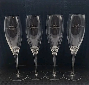 Set Of 4 ETCHED Moet & Chandon Champagne Flute Clear Glass w/Ribbon 8 5/8" Tall - Picture 1 of 7