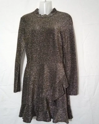 Speechless Junior Med Metallic Ruffle A line Dress Long Sleeve Holiday Fashion - Image 1 of 4
