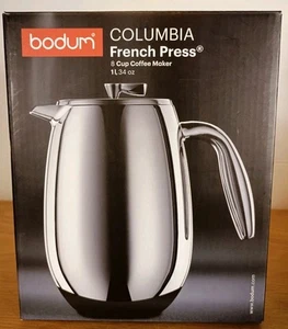 NIB Bodum Columbia French Press 8 Cup Double Wall Stainless Steel Coffee Pot - Picture 1 of 12