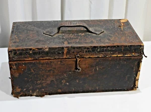 Antique 1800's  Leather Covered Wooden Document Box 16" x 7.75" x 7" - Picture 1 of 5