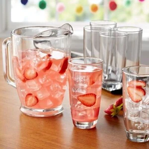 Juego de vasos para jarra de 7 piezas mango de vidrio transparente agua potable helada nuevo - Imagen 1 de 7