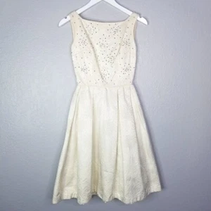 Vintage 1950s wedding dress sleeveless knee length size 0 fit and flare union - Picture 1 of 8