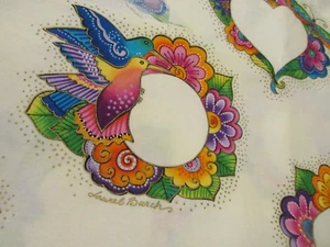 Laurel Burch cotton fabric "Flying Colors" hummingbirds, flowers colorful 35Wx25 - Picture 1 of 7