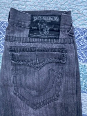 Pantalones de mezclilla True Religion Rainbow Billy para hombre 34 grises bolsillos rectos entrepierna 33" Foto 1 de 4