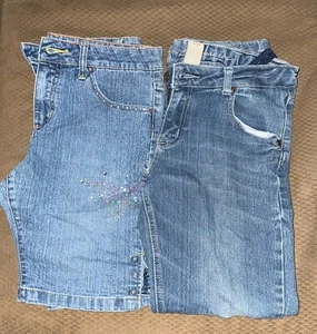 2 Pair Plus Girls Arizona 12 1/2 Jeans and Jean Shorts Butterfly Sequins - Picture 1 of 5