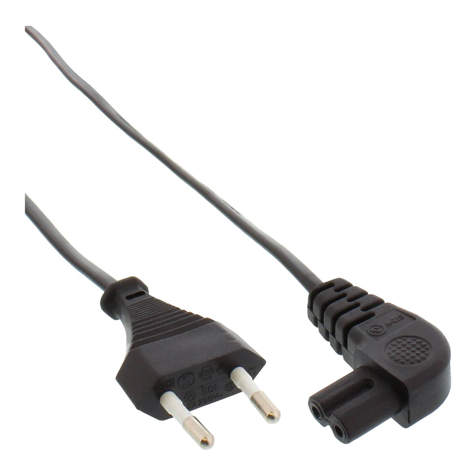 INLINE Strom Netzkabel 0,3m - 10m Schwarz TV PS3 PS4 XBOX 2 pol. 7/16 auf C7 gewinkelt