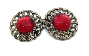 2 Pcs 25mm Gold Bronze Cloak Coat Buckle Clasp Fastening Cherry Red Chain Edge - Picture 1 of 9
