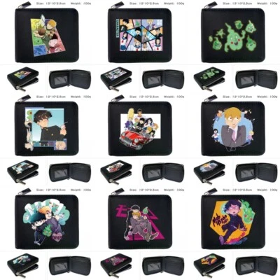 Mob Psycho 100 Wallet Leather Black Zip Coin Photo Card Cartoon Men Print Purse - Image 1 of 4