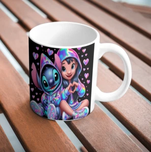 Lilo and Stitch Neon Hearts Coffee Mug 11oz – Cute Disney Cup for Stitch Lovers - Picture 1 of 4