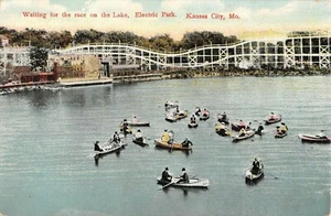 1909 Race on Lake & Achterbahn elektrischer Park Kansas City MO Postkarte - Bild 1 von 2