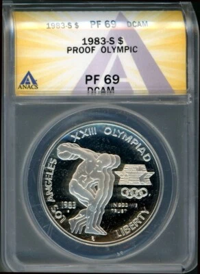1983-S $1 Silver Olympic Dollar PF 69 DCAM ANACS # 7269868 + Bonus - Image 1 of 2